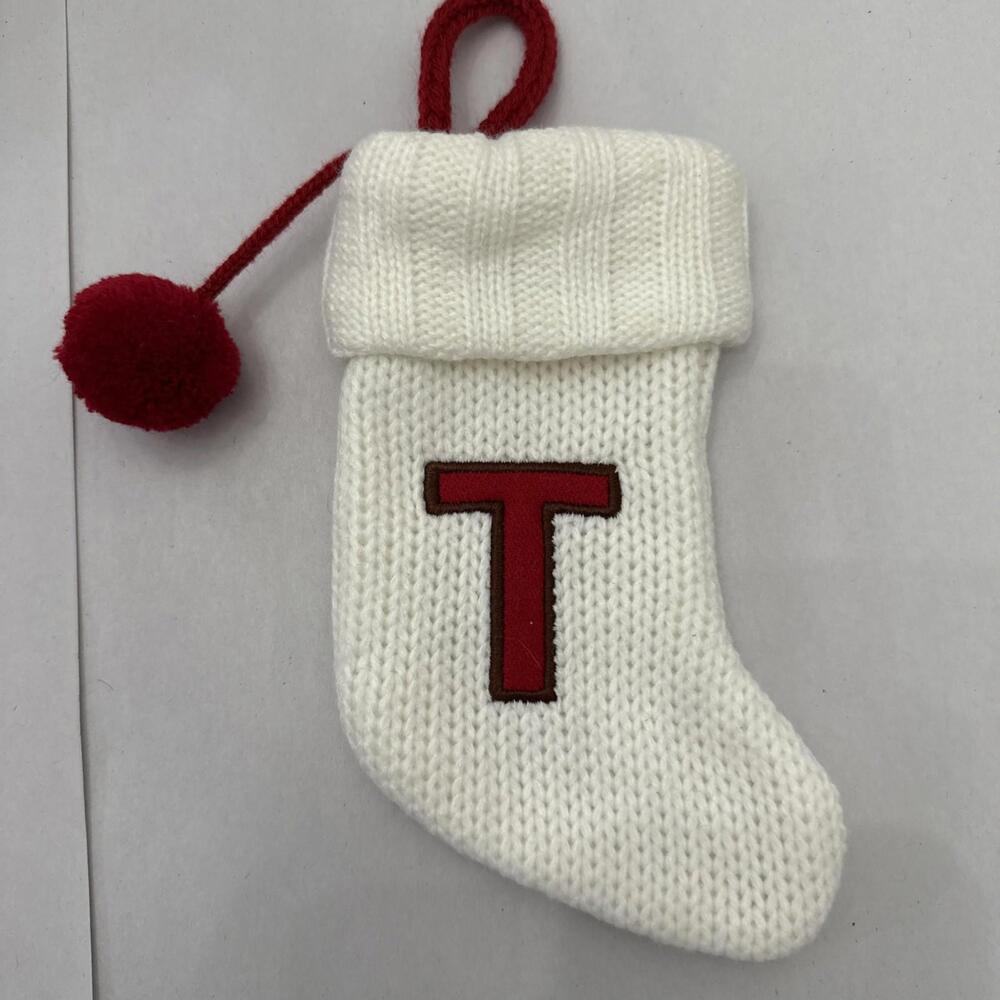 Wondershop Letter T Christmas Stocking Knit 8” Mini Monogram Holiday Target Whit
